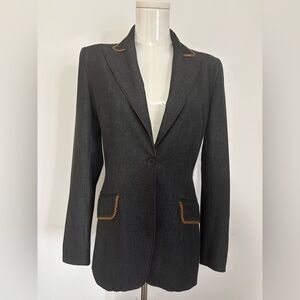 VERTIGO PARIS, Charcoal Blazer with Tan Decorative Detailing, Size S